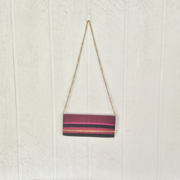 TALBOTS SILK PURPLE AND BLACK SHOULDER BAG CLUTCH NWOT - Picture 5 of 8